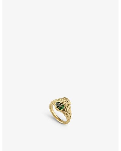 Gucci Lionhead 18ct Yellow-gold And Chrome Diopside Ring - Metallic