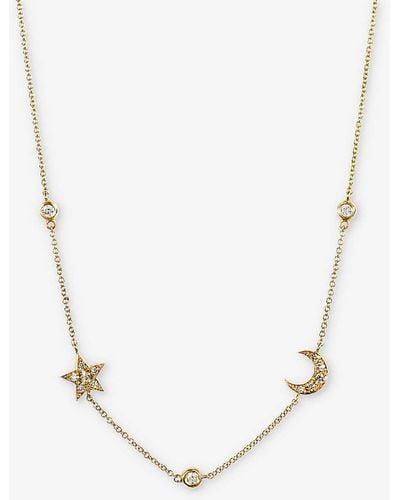 Roxanne First Star And Moon 14ct Yellow-gold And 0.18ct Diamond Charm Necklace - Natural