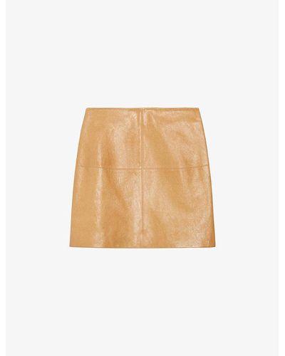 Claudie Pierlot Straight-cut High-rise Leather Mini Skirt - Natural