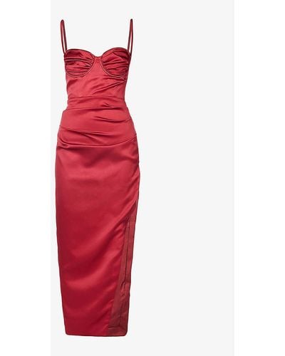 House Of Cb Flora Fuller-bust Satin Crepe Maxi Dress - Red