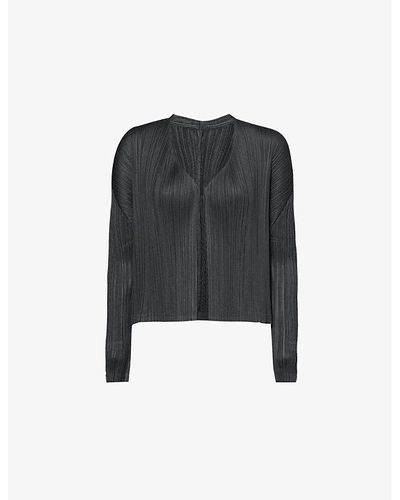 Pleats Please Issey Miyake May V-neck Knitted Cardigan - Black