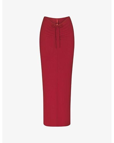 Skims Soft Lounge Ruched-front Stretch-jersey Maxi Skirt - Red