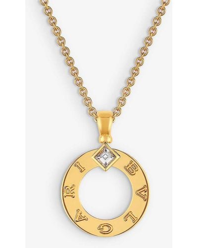 BVLGARI 18ct Yellow-gold And 0.09ct Brilliant-cut Diamond Pendant Necklace - Metallic