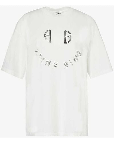 Anine Bing Kent Ribbed-trim Cotton-jersey T-shirt - White