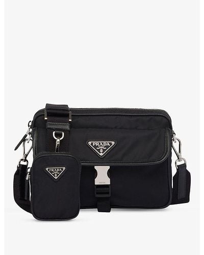 Prada Re-nylon Leather And Recycled-nylon Shoulder Bag - Black