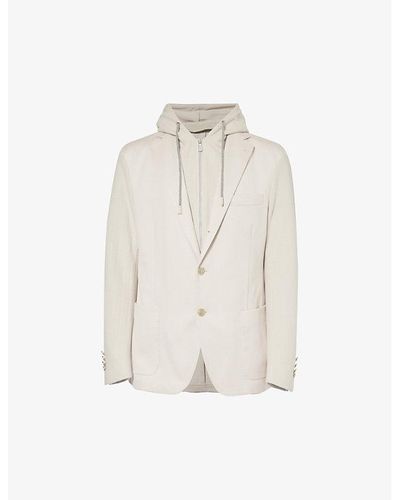 Eleventy Detachable-hood Notched-lapel Cotton-blend Jacket - White