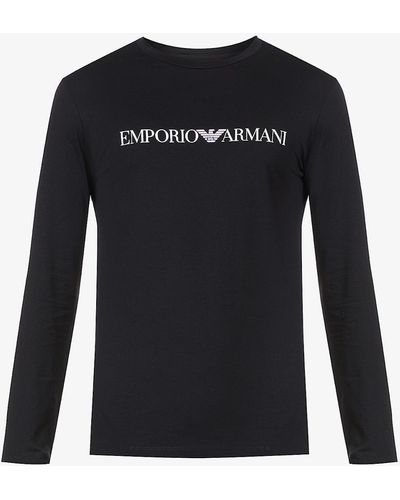 Emporio Armani Logo-print Long-sleeved Cotton-jersey T-shirt - Blue