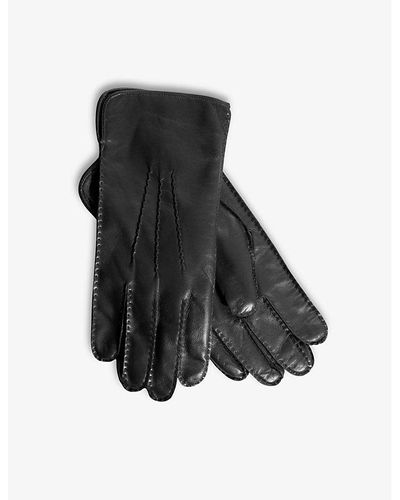 Aspinal of London Stitch-embellished Cashmere And Leather Gloves - Black
