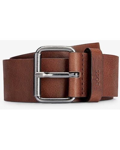BOSS Business Logo-emed Buckle Leather Belt - Brown