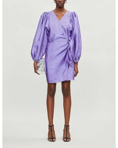 Samsøe & Samsøe Magnolia Puffed-sleeve Woven Mini Wrap Dress - Purple