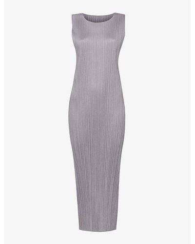 Pleats Please Issey Miyake Pleated Round-neck Knitted Midi Dress - Gray