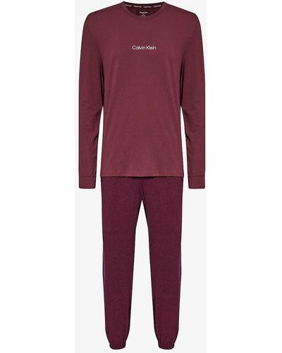 Calvin Klein Brand-print Regular-fit Stretch Cotton-blend Pyjamas - Red