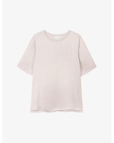 The White Company Satin-front Short-sleeve Stretch-jersey T-shirt - Pink