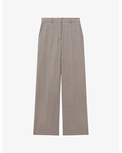 Reiss Hazel High-rise Wide-leg Stretch-wool Pants - Gray