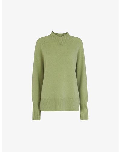 Whistles High V-neck Merino-wool Sweater - Green