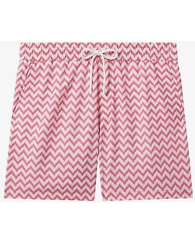 Reiss Cable Zig-zag Regular-fit Stretch Recycled-polyester Swim Shorts - Pink