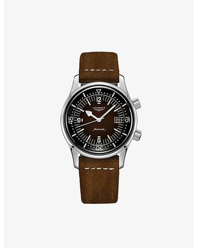 Longines L3.774.4.60.2 The Legend Diver Stainless Steel And Leather Automatic Watch - Brown