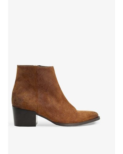 Dune Patten Pointed-toe Suede Western-style Ankle Boots - Brown