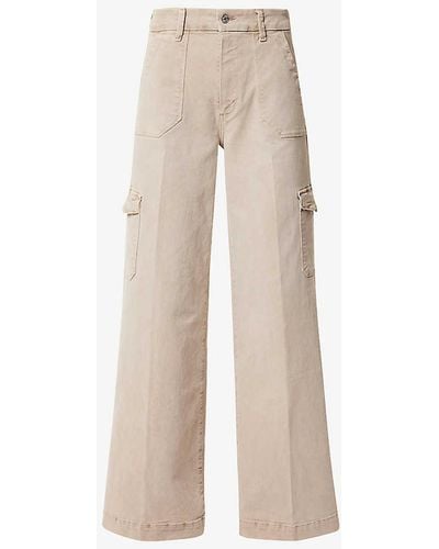 PAIGE Harper Patch-pocket Wide-leg High-rise Stretch-denim Jeans - Natural