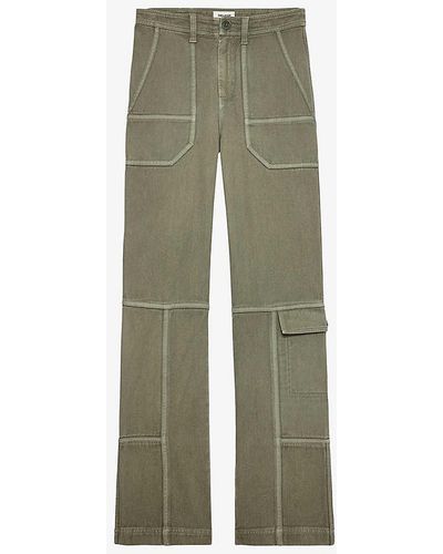 Zadig & Voltaire Pepper Contrast-pipping Wide-leg Mid-rise Cotton-twill Trousers - Green