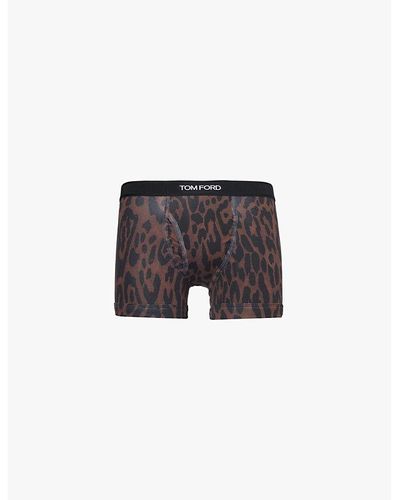 Tom Ford Leopard-print Branded-waistband Stretch-cotton Boxer Briefs X - Black