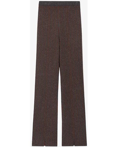 Claudie Pierlot High-rise Flared-leg Striped Stretch-wool Trousers - Brown
