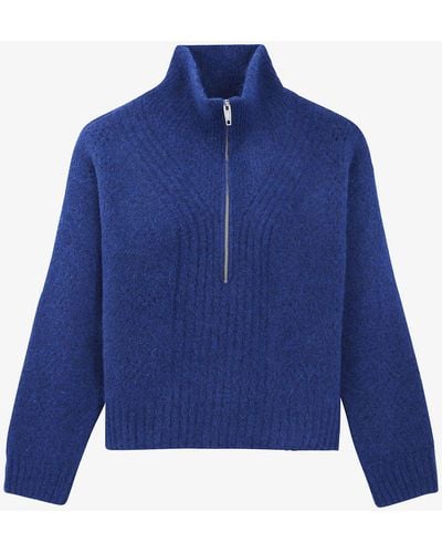 The Kooples Ribbed Half-zip Alpaca-blend Sweater - Blue