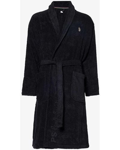 Paul Smith Signature Logo-embroidered Cotton-towelling Dressing Gown - Blue