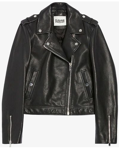 Claudie Pierlot Silver-tone-hardware Zip-embellished Regular-fit Leather Jacket - Black