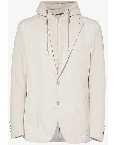 Eleventy Detachable-hood Notched-lapel Cotton-blend Jacket - White