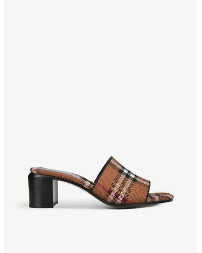 Burberry Wilma 55 Check-print Woven Heeled Mules - Brown