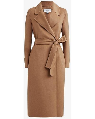 Reiss Emile Belted-waist Long Wool Coat - Natural