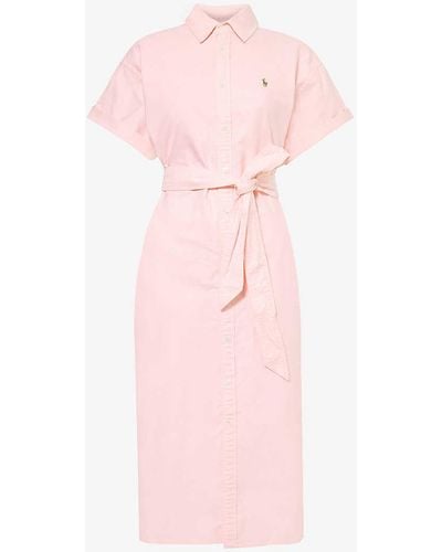 Polo Ralph Lauren Logo-embroidered Belted Cotton-piqué Midi Dress X - Pink