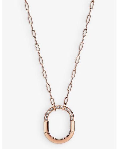 Tiffany & Co. Tiffany Lock 18ct Rose-gold And 0.33ct Round-brilliant Diamond Pendant Necklace - Metallic