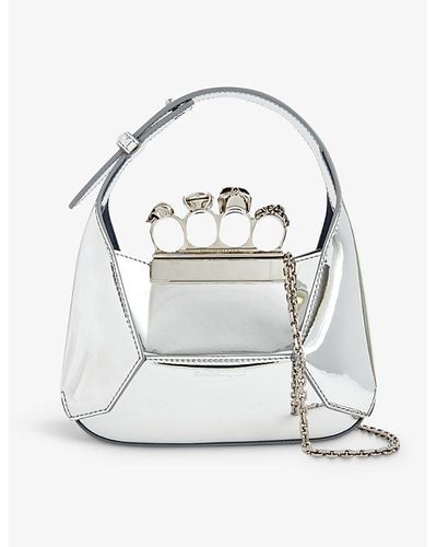 Alexander McQueen The Jeweled Mini Faux-leather Hobo Bag - Gray