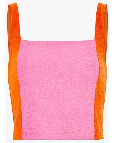 Beyond Yoga Spacedye Vitality Colour-block Cropped Stretch-woven Tank Top - Pink