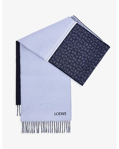 Loewe Logo-embroidered Wool And Cashmere-blend Scarf - Blue