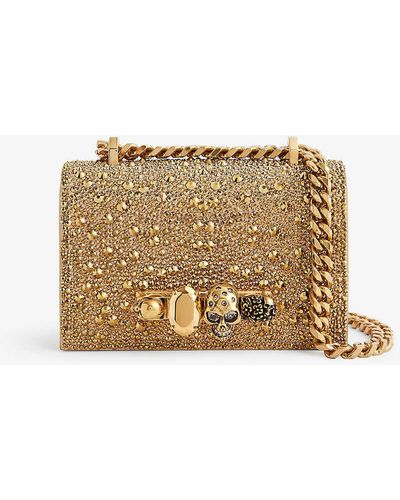 Alexander McQueen Crystal-embellished Knuckle-duster Mini Leather Cross-body Bag - Natural