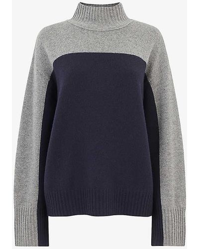 Whistles Colour-block Relaxed-fit Recycled-wool Jumper - Blue