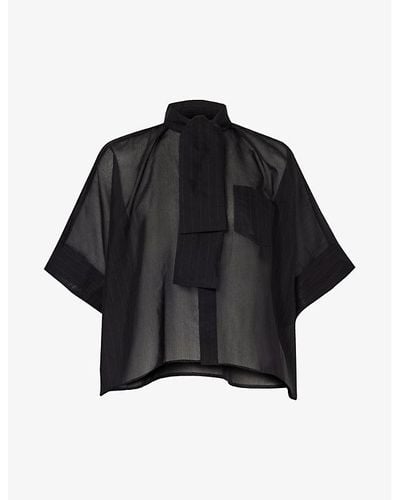 Sacai Semi-sheer Relaxed-fit Cotton-blend Shirt - Black