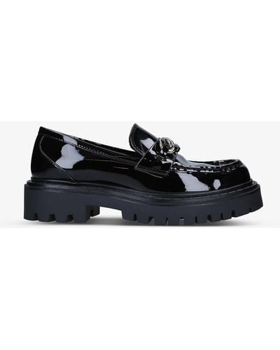 ALDO Brixton Chain-embellished Faux-patent Loafers - Black
