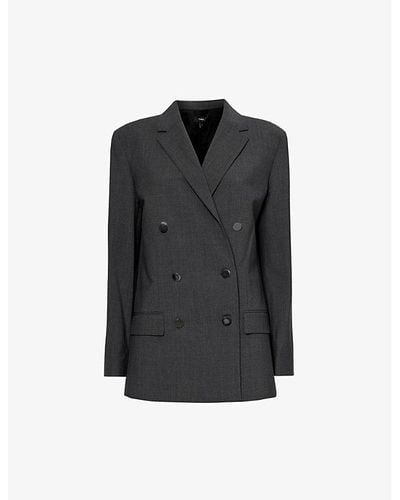 Theory Double-breasted Notched-lapel Boxy-fit Wool-blend Blazer - Black