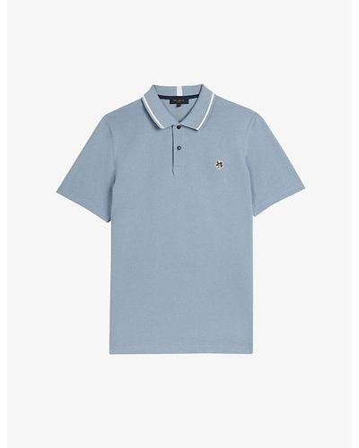 Ted Baker Camdn Floral-embroidered Cotton Polo Shirt - Blue