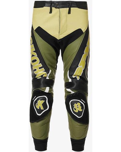 Kusikohc Spidi Rider Contrast-panel Tapered-leg Leather Trousers - Green