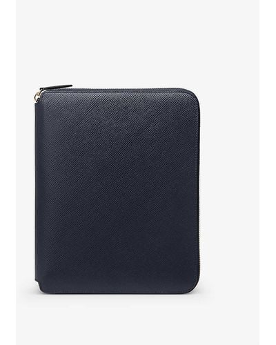 Smythson Panama Zipped Leather A5 Writing Folder 24cm X 19.5cm - Blue