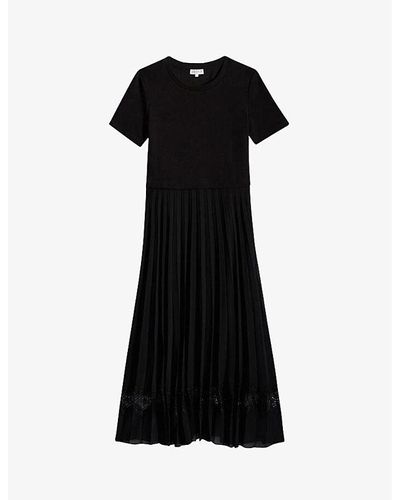 Claudie Pierlot Telie Pleated Cotton Midi Dress - Black