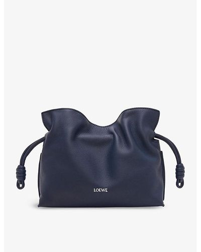 Loewe Flamenco Logo-embossed Mini Leather Clutch Bag - Blue