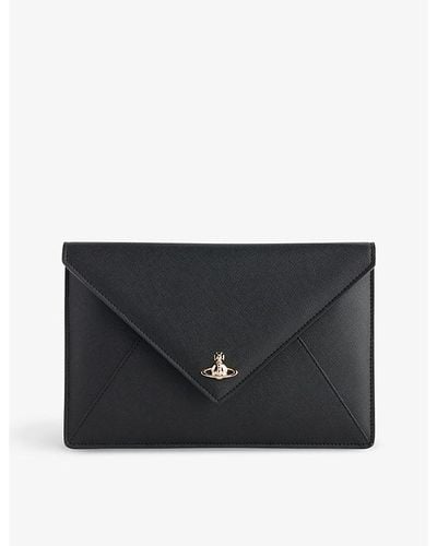 Vivienne Westwood Logo-plaque Envelope Leather Clutch - Black