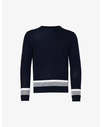 Eleventy Contrast-stripe Crewneck Wool Sweater X - Blue