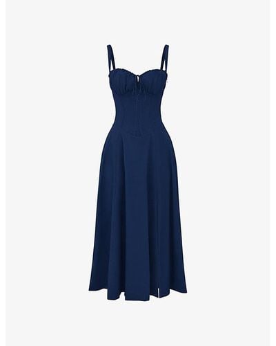 House Of Cb Carmen Sleeveless Cotton-blend Midi Dress - Blue